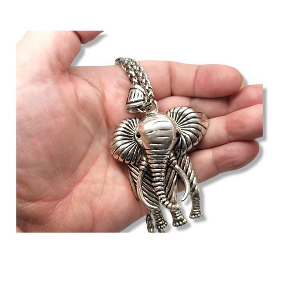 Vintage Black Crystal Sterling Silver Plate African Elephant Pendant Earring set - Picture 3 of 8